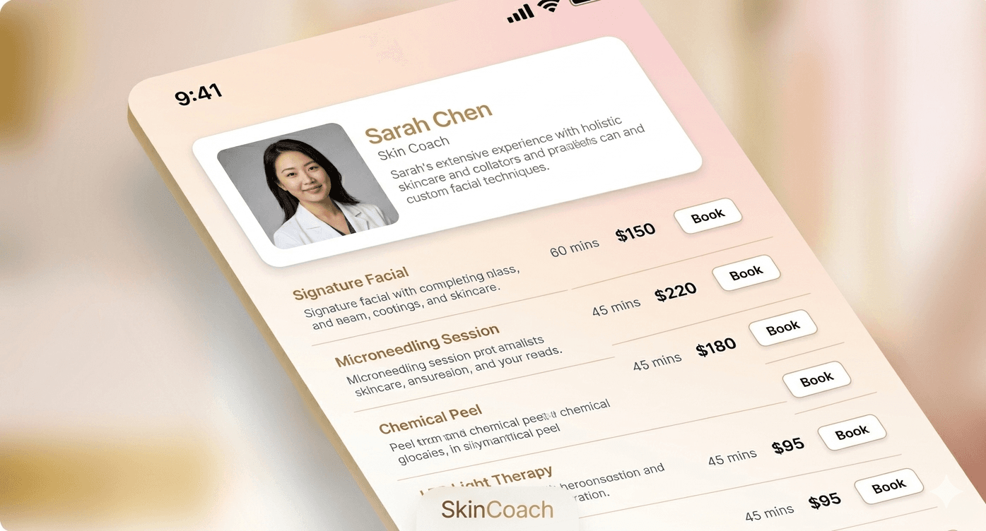Skincoach booking page preview
